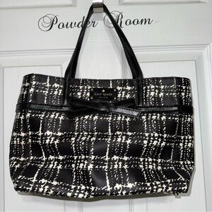 Kate Spade Helena Tote Belleville Plaid Black White Tote Vinyl Patent Leather